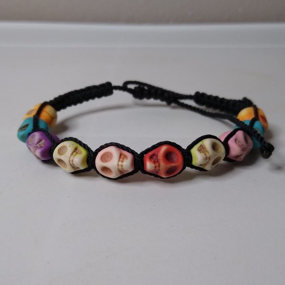 Skull Bead And Rope Bracelet - Picture 1 of 11